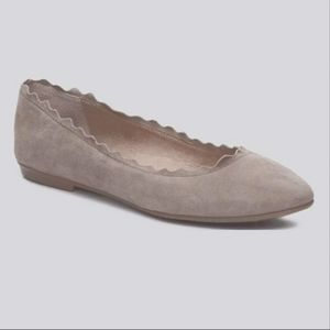 Audrey Brooke Winny Scalloped Suede Ballet Flat in Light Gray